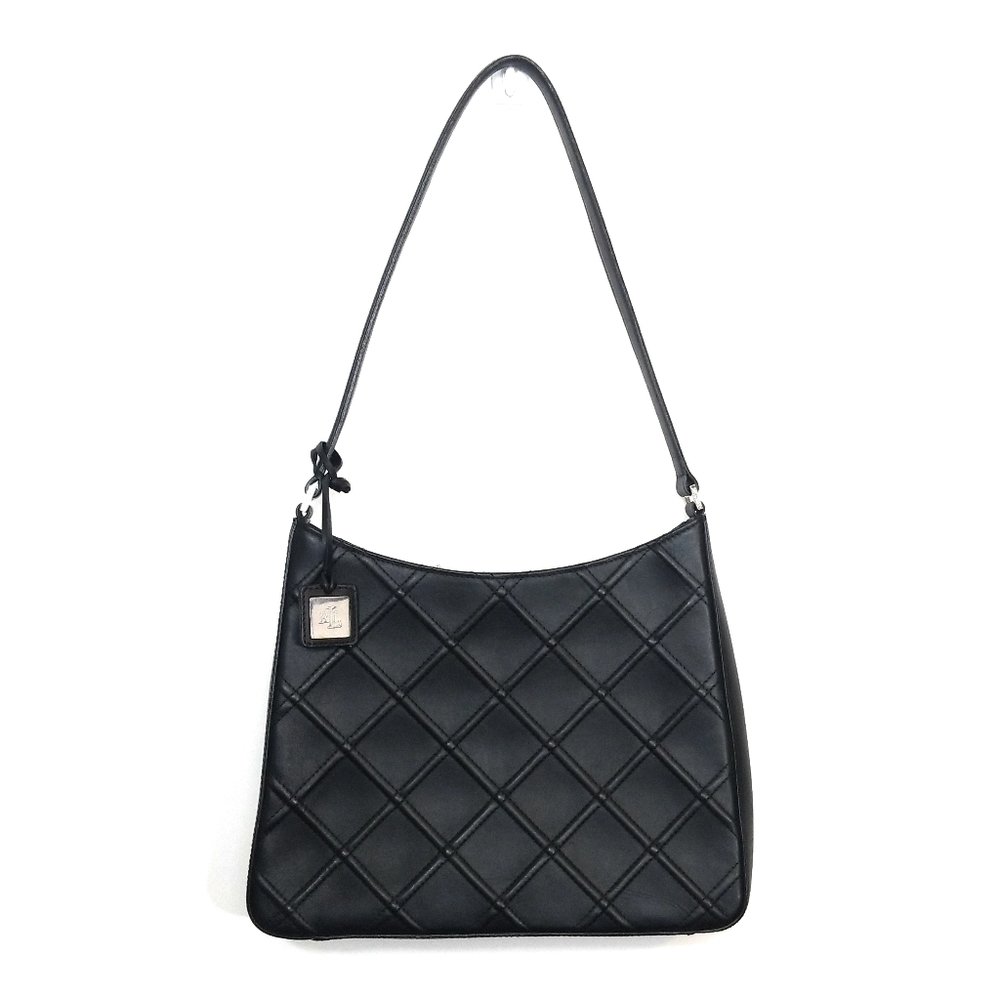 LAUREN‎ RL Black Leather Windowpane Purse Bag
